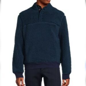 M. Singer Men's Henley Teddy Blue Fleece Sweater, Sz M